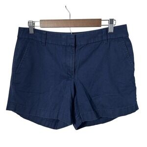 J. Crew Reimagined Women 8 Navy Blue Flat Front Pockets Chino Shorts Tweed